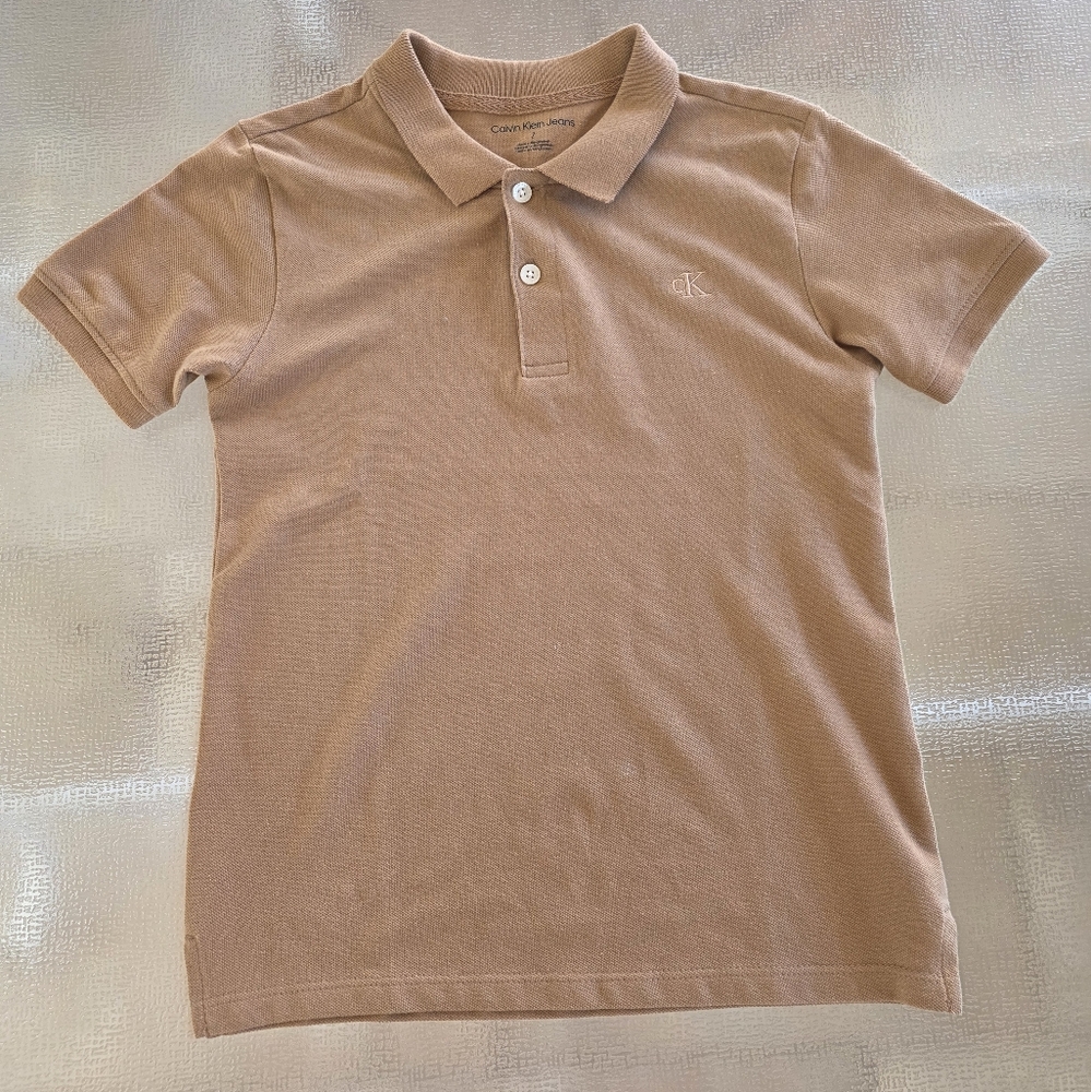 Calvin Klein Jeans Camel Polo Shirt Tan Neutral Minimalist Classic Cotton Top - Picture 2 of 7